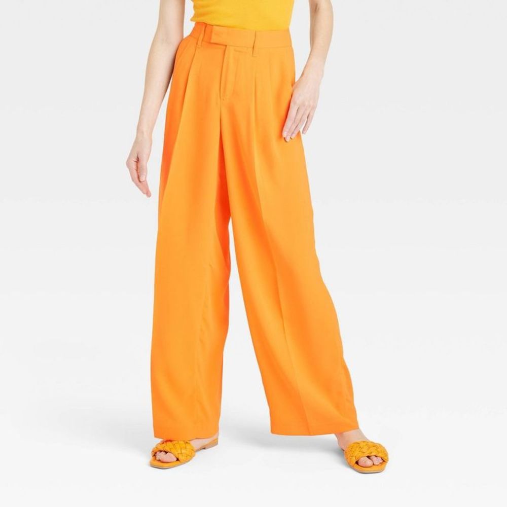 Women's High-Rise Wide Leg Fluid Pants - A New Day Orange 14 - Open Box